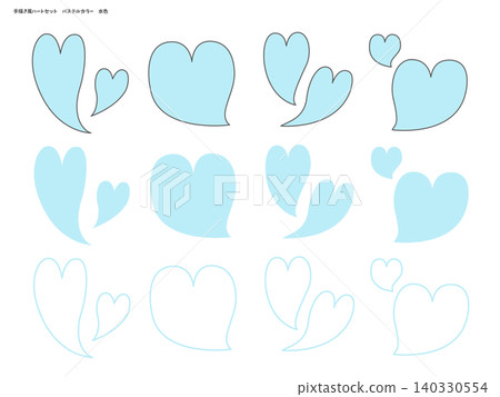 Hand-drawn style heart set, pastel cyan 140330554