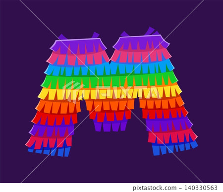 Pinata font letter or Mexican fiesta typeface and holiday festival type ABC. Mexican pinata font, cartoon English alphabet letter M of vibrant rainbow colorful paper for birthday party or fiesta type Pinata font letter or Mexican fiesta typeface and holiday festival type ABC. Mexican pinata font, cartoon English alphabet letter M of vibrant rainbow colorful paper for birthday party or fiesta type 140330563