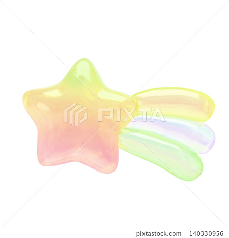 Dreamy and cute puffy sticker-style holographic gradient shooting star 3D icon Dreamy and cute puffy sticker-style holographic gradient shooting star 3D icon 140330956