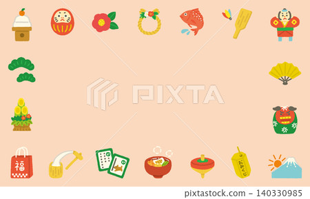New Year's greeting background, hand-drawn, simple, Japanese style, icon, illustration. New Year's greeting background, hand-drawn, simple, Japanese style, icon, illustration. 140330985