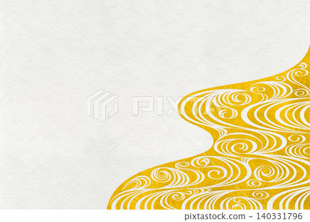 A traditional Japanese paper art piece depicting the flow of a river using gold leaf, in the style of a woodblock print. A traditional Japanese paper art piece depicting the flow of a river using gold leaf, in the style of a woodblock print. 140331796