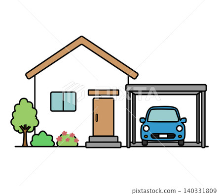 Vector illustration of a detached house with a carport Vector illustration of a detached house with a carport 140331809