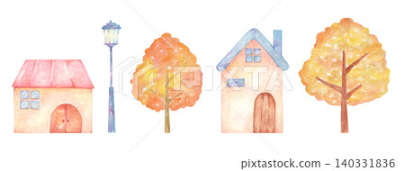 Autumn streetscape painted in watercolor Autumn streetscape painted in watercolor 140331836