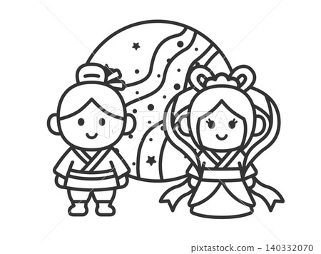 Illustrations of the Orihime and Hikoboshi characters (line art) Illustrations of the Orihime and Hikoboshi characters (line art) 140332070