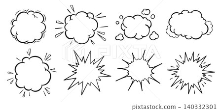 Cartoon speech bubble explosion burst retro cloud of thought set comic boom bang blast effects Cartoon speech bubble explosion burst retro cloud of thought set comic boom bang blast effects 140332301