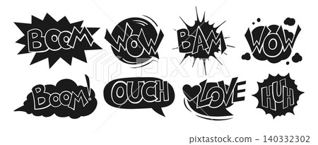 Comic speech bubble set Pop art halftone balloons explosion effects cartoon clouds dialog boxes. Comic speech bubble set Pop art halftone balloons explosion effects cartoon clouds dialog boxes. 140332302