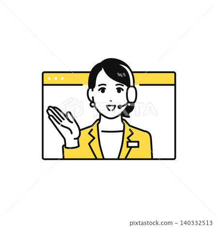 Female staff member wearing a headset provides online support. 140332513
