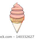 Strawberry soft serve ice cream in a cone 140332627