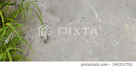 Concrete surface texture with green grass edges and outdoor natural background Concrete surface texture with green grass edges and outdoor natural background 140332781