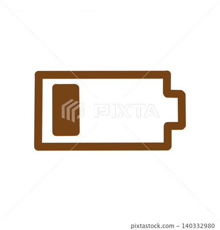 A simple brown icon illustration on a white background indicates low battery level. A simple brown icon illustration on a white background indicates low battery level. 140332980