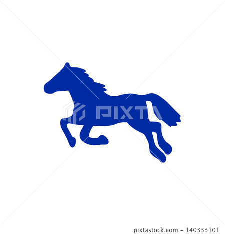 A silhouette illustration of a galloping blue horse, a dynamic design element. A silhouette illustration of a galloping blue horse, a dynamic design element. 140333101