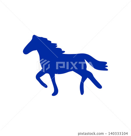 A silhouette illustration of a blue horse in a dynamic, sprinting pose, against a white background. A silhouette illustration of a blue horse in a dynamic, sprinting pose, against a white background. 140333104