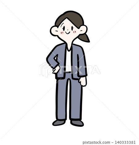 An illustration of a female office worker standing with one hand on her hip and a smile on her face | Conveying confidence, composure, and reliability An illustration of a female office worker standing with one hand on her hip and a smile on her face | Conveying confidence, composure, and reliability 140333381