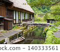 A scene of old houses standing along a waterway. 140333561