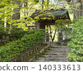 Stone steps and temple gate surrounded by fresh greenery 140333613