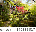 Temple gardens adorned with red maple leaves 140333617