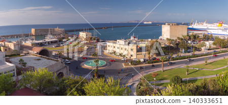 Panoramic View of Heraklion Harbor and Venetian Fortifications in Crete Greece Panoramic View of Heraklion Harbor and Venetian Fortifications in Crete Greece 140333651