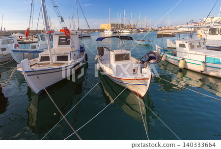Fishing Boats Moored in Heraklion Marina on Crete Island Greece Fishing Boats Moored in Heraklion Marina on Crete Island Greece 140333664