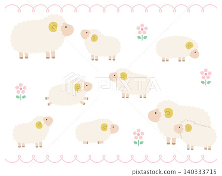 Cute sheep vector illustration set. Zodiac sign, Year of the Sheep, sheep, icon, New Year's card 140333715