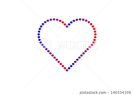Colorful dotted heart outline in red, purple and blue hues evoking love, romance and minimalist graphic design for cards, logos, decorations and modern illustrations 140334109