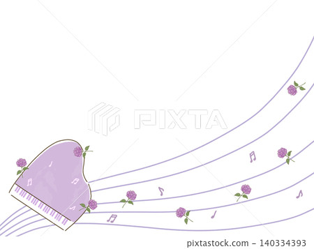 A purple piano and a hydrangea frame A purple piano and a hydrangea frame 140334393