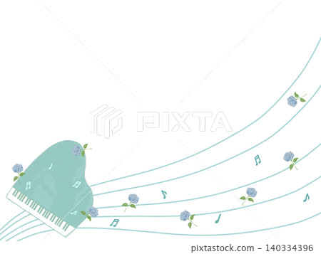 A blue piano and a hydrangea frame 140334396