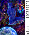 The goddess Gaia meditating surrounded by nebulae. 140334421