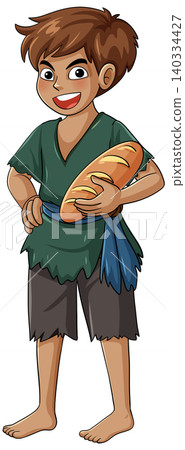 Smiling Young Street Boy Holding Fresh Bread Loaf Smiling Young Street Boy Holding Fresh Bread Loaf 140334427