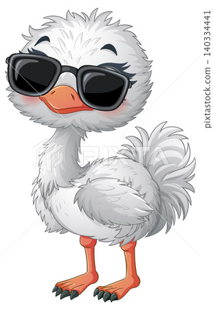 Cute Cartoon Baby Ostrich Wearing Black Sunglasses Vector Illustration 140334441
