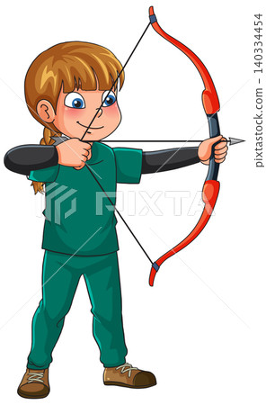 Young Girl Archer Aiming a Bow and Arrow Vector Illustration Young Girl Archer Aiming a Bow and Arrow Vector Illustration 140334454
