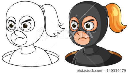 Angry Female Robber in Black Mask Vector Illustration 140334479