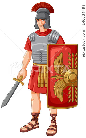 Ancient Roman Centurion Soldier Standing with Sword and Scutum Shield Ancient Roman Centurion Soldier Standing with Sword and Scutum Shield 140334493