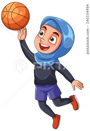 Young Muslim Girl Wearing Hijab Playing Basketball Vector Illustration Young Muslim Girl Wearing Hijab Playing Basketball Vector Illustration 140334494