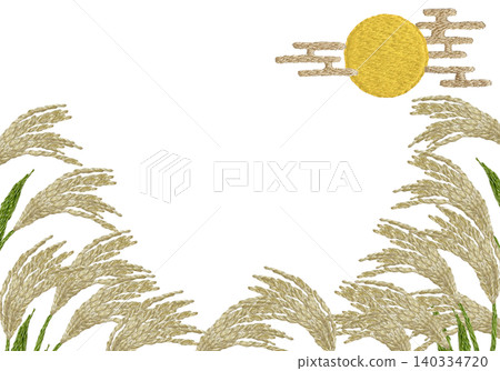 [Pampas Grass and Moon Horizontal Frame] Hand Embroidery Illustration Material 140334720