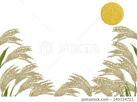 [Pampas Grass and Moon Horizontal Frame] Hand Embroidery Illustration Material 140334721