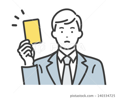 A young businessman is given a yellow card as a warning. 140334725