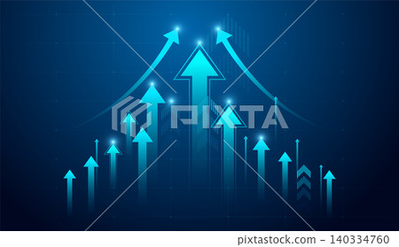 The Arrows up trend groups with mini dots on dark background, blue arrow represents strong upward momentum, symbolizing business vector illustration The Arrows up trend groups with mini dots on dark background, blue arrow represents strong upward momentum, symbolizing business vector illustration 140334760