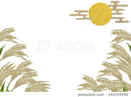 [Pampas Grass and Moon Horizontal Frame] Hand Embroidery Illustration Material 140334948