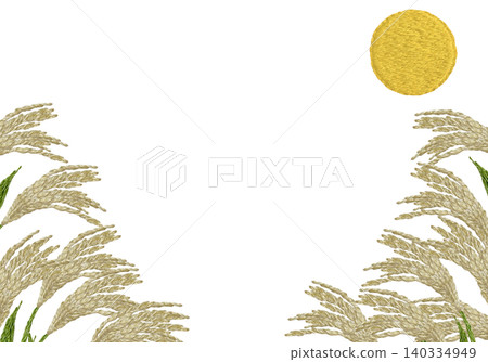 [Pampas Grass and Moon Horizontal Frame] Hand Embroidery Illustration Material 140334949