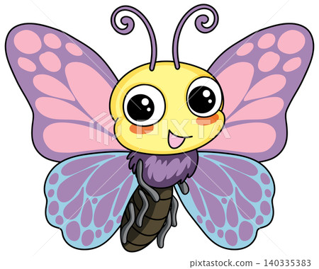 Cute Cartoon Butterfly Illustration with Pink and Purple Wings Cute Cartoon Butterfly Illustration with Pink and Purple Wings 140335383