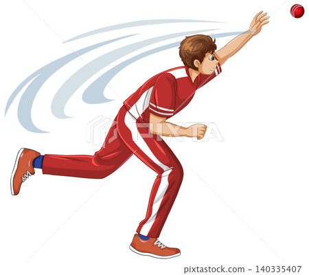 Male Cricket Player in Red Uniform Throwing a Ball Vector Illustration Male Cricket Player in Red Uniform Throwing a Ball Vector Illustration 140335407