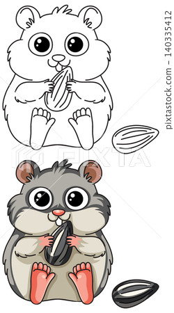Cute Cartoon Hamster Eating Sunflower Seed Coloring Page and Vector Illustration Cute Cartoon Hamster Eating Sunflower Seed Coloring Page and Vector Illustration 140335412