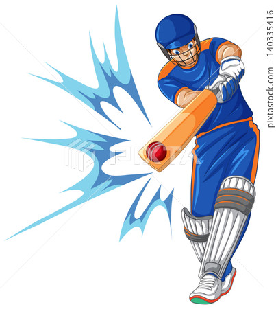 Professional Cricket Player Swinging Bat to Hit Ball in Action Pose Professional Cricket Player Swinging Bat to Hit Ball in Action Pose 140335416