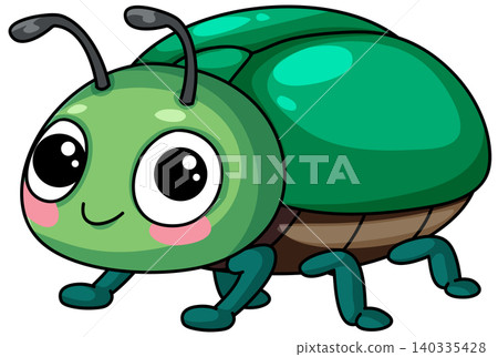 Cute Green Beetle Cartoon Character Vector Illustration on White Background Cute Green Beetle Cartoon Character Vector Illustration on White Background 140335428