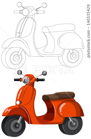 Red Vintage Italian Scooter Vector Illustration with Line Art Version Red Vintage Italian Scooter Vector Illustration with Line Art Version 140335429