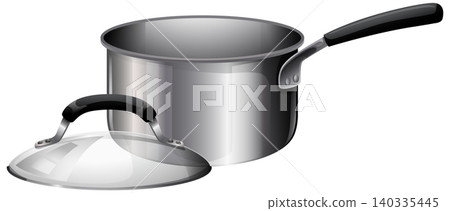 Stainless Steel Saucepan with Lid on White Background Stainless Steel Saucepan with Lid on White Background 140335445