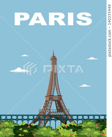 Vintage Style Travel Poster of the Eiffel Tower in Paris France 140335449
