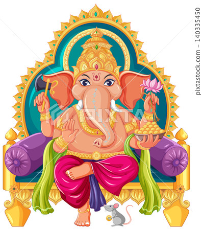 Lord Ganesha Sitting on Ornate Golden Throne Vector Illustration Lord Ganesha Sitting on Ornate Golden Throne Vector Illustration 140335450