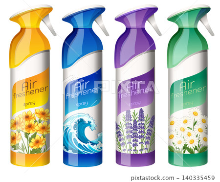 Colorful Air Freshener Spray Bottles with Floral and Ocean Designs Colorful Air Freshener Spray Bottles with Floral and Ocean Designs 140335459