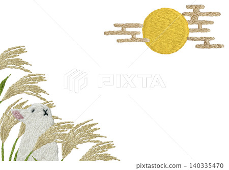 [橫框，圖案為蒲葦草、月亮和兔子] 手工刺繡插畫材料 140335470